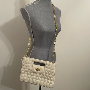 Giani Bernini Quilted White Leather Tote with Gold Chain